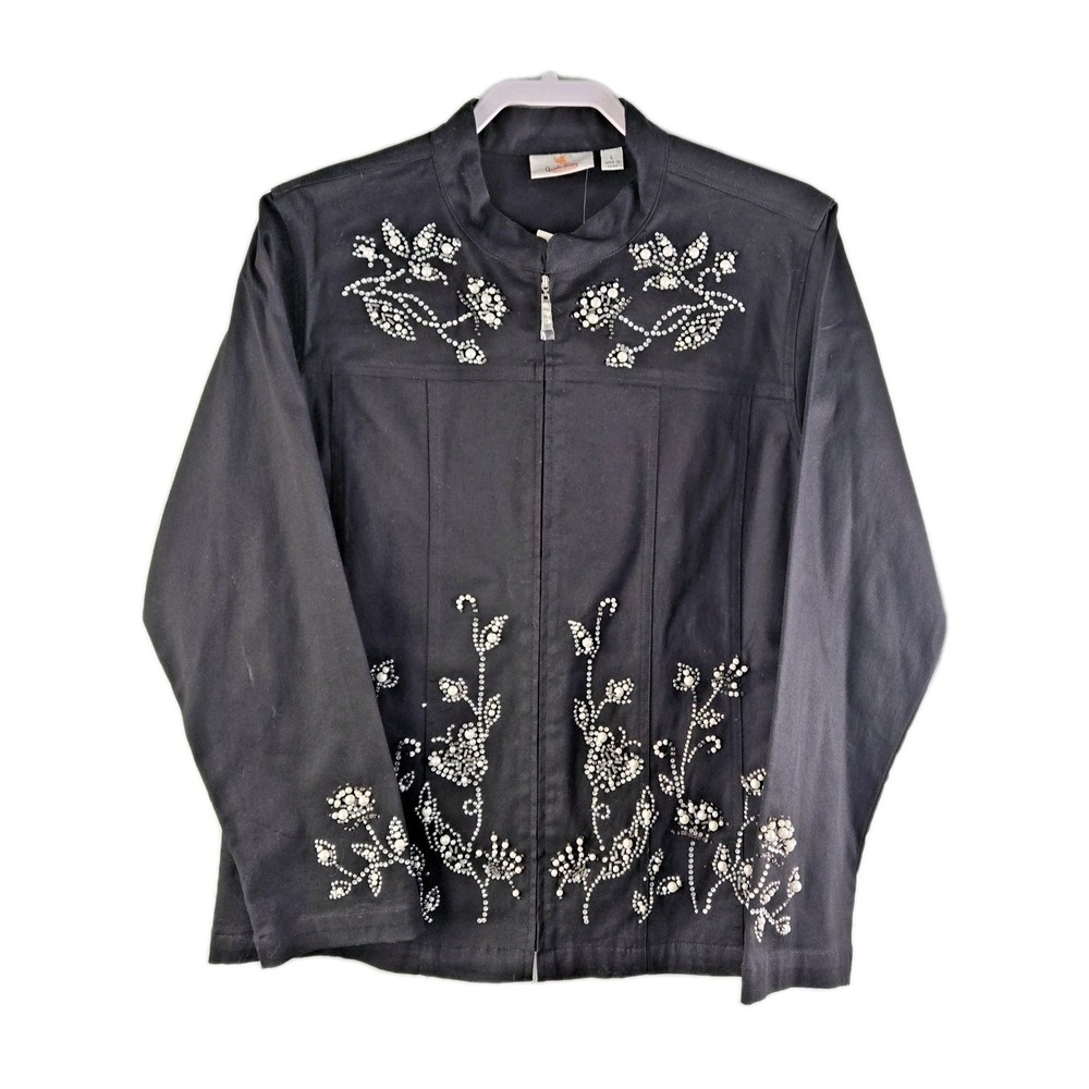 Quacker Factory Jacket Womens L Black Rhinestone Studded Country Western Riding‎